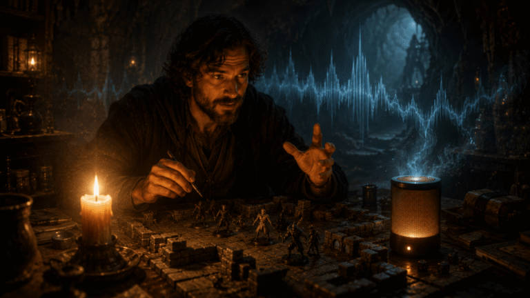 ambiance sonore en jeu de rôle : un maître du jeu diffuse des bruitages à sa table