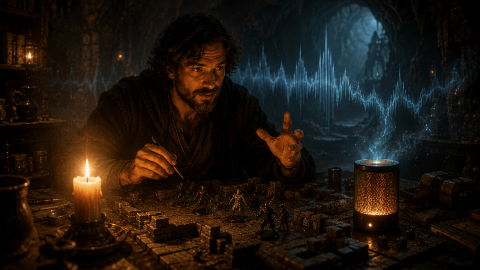 ambiance sonore en jeu de rôle : un maître du jeu diffuse des bruitages à sa table